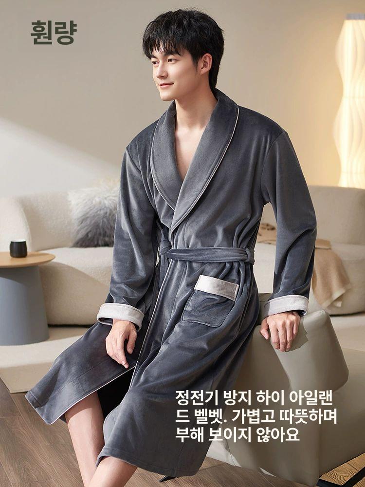 샤워가운 골프가운 끈형 빅사이즈 가운 목욕 극세사 호텔가운 골프샤워가운 호텔샤워가운 남성 72347 다크그레이 끈형 160-165CM 45.0-55.0kg - 상세 이미지 2