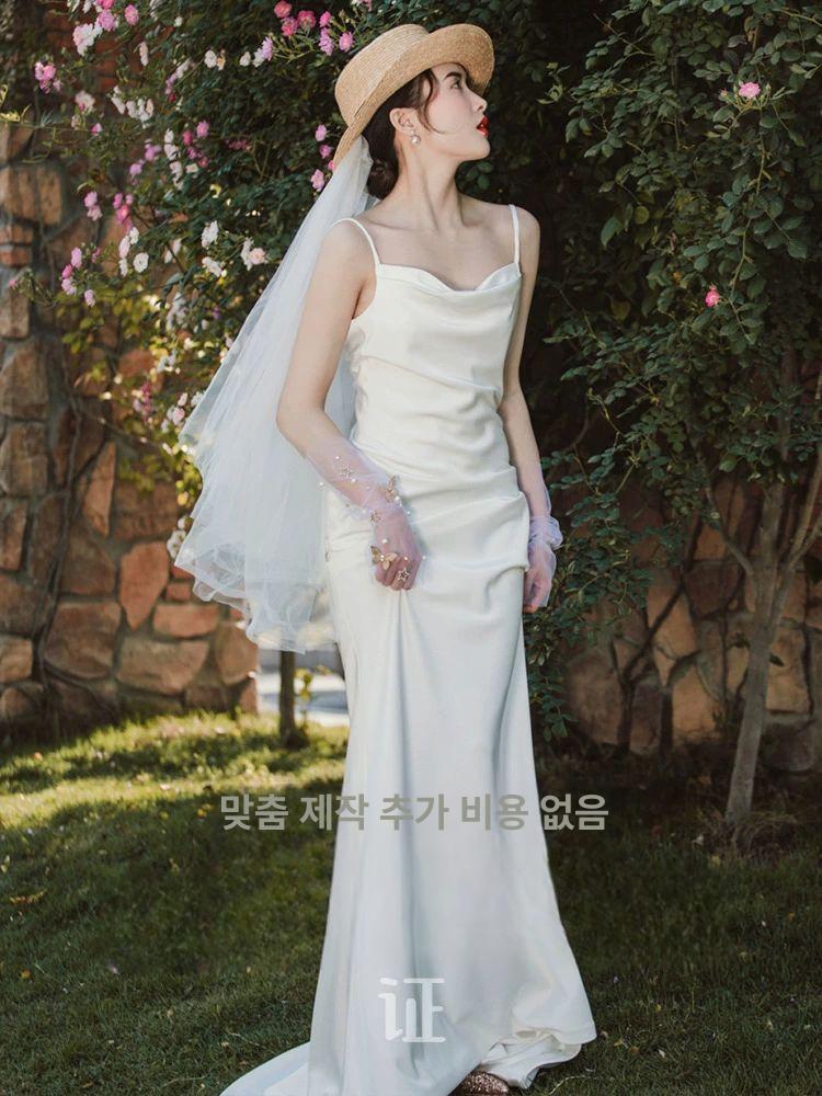 2부 드레스 결혼식 브라이덜샤워 웨딩 연주 원피스 돌잔치 연주회 피로연 스냅 화이트 슬립+숄 S - 상세 이미지 2