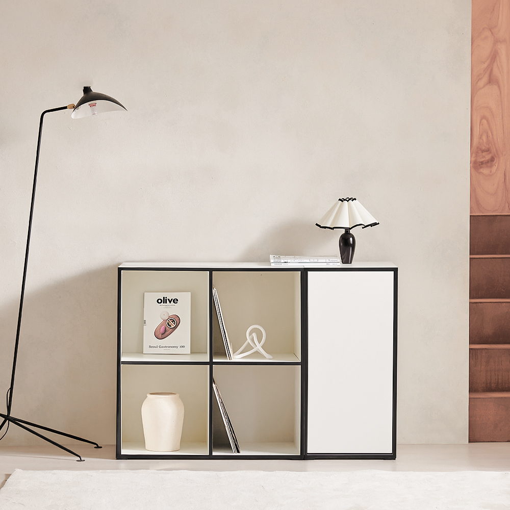 바스포르 뮤트 1200set 800선반장+400수납장 높은 거실장