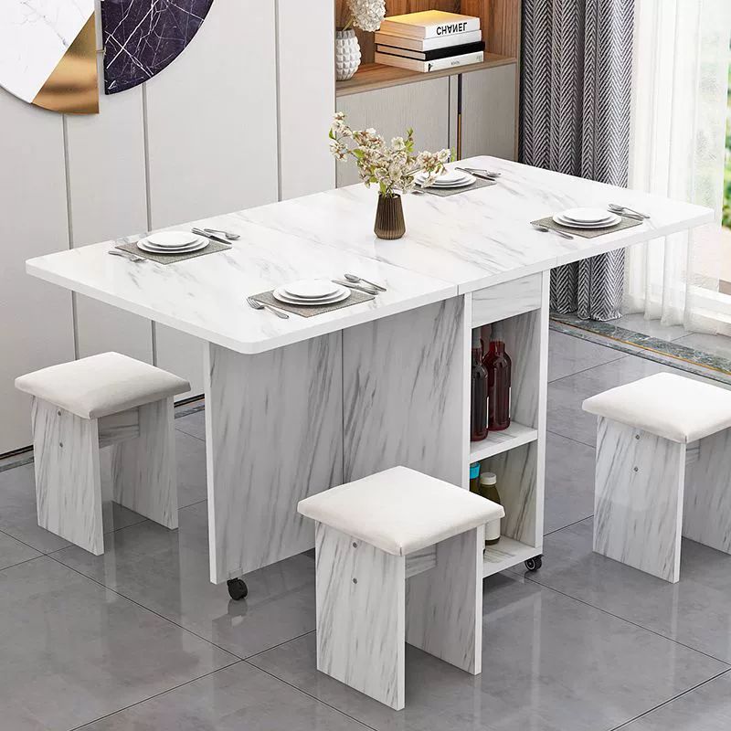접이식 수납 식탁 선반 밥솥 확장형 탁자 원룸 렌지대 공간활용 백색 조합 길이 140 높이 70 77 - 상품 이미지