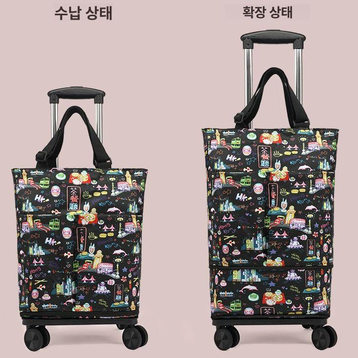 휴대용 접이식 장바구니 튼튼한 특대형 답례품 요술 대형 큰 인쇄 바구니 판촉 접는 쇼핑백 체크무늬 작은 곰과 비행기 바퀴 1단 - 상세 이미지 4