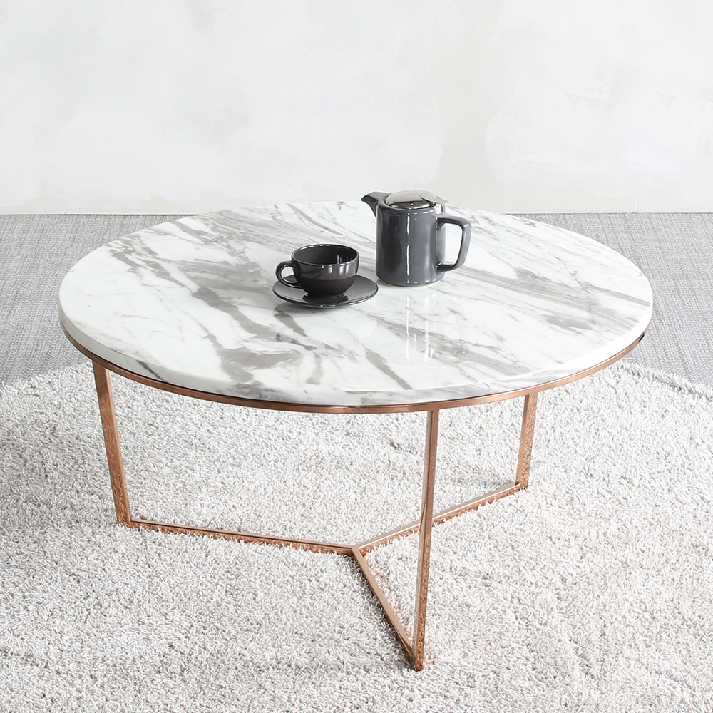 스코나 레이너 스텐 로즈골드 대리석 원형 거실 소파 테이블 L