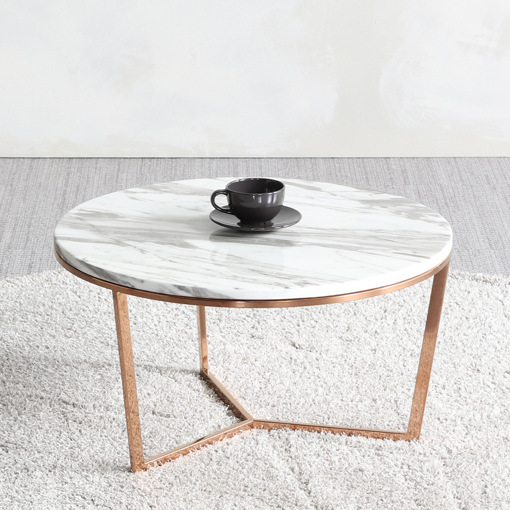 스코나 레이너 스텐 로즈골드 대리석 원형 거실 소파 테이블 S