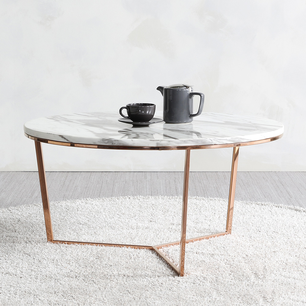 스코나 레이너 스텐 로즈골드 대리석 원형 거실 소파 테이블 L