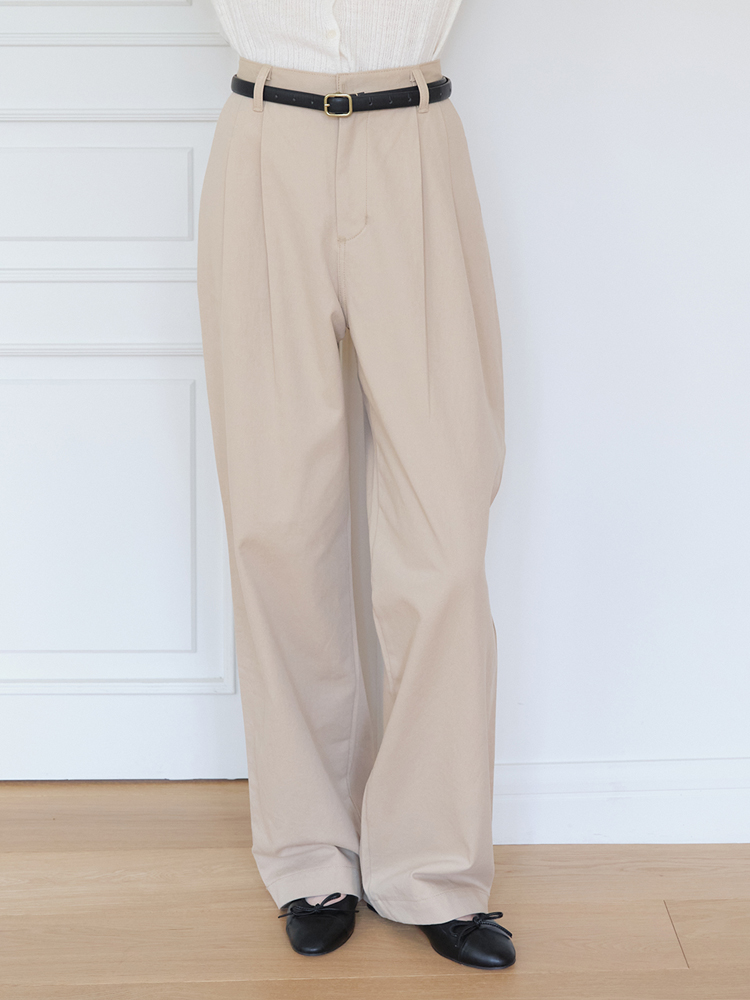 [엽페] 턱 코튼 팬츠 베이지 - 상세 이미지 2