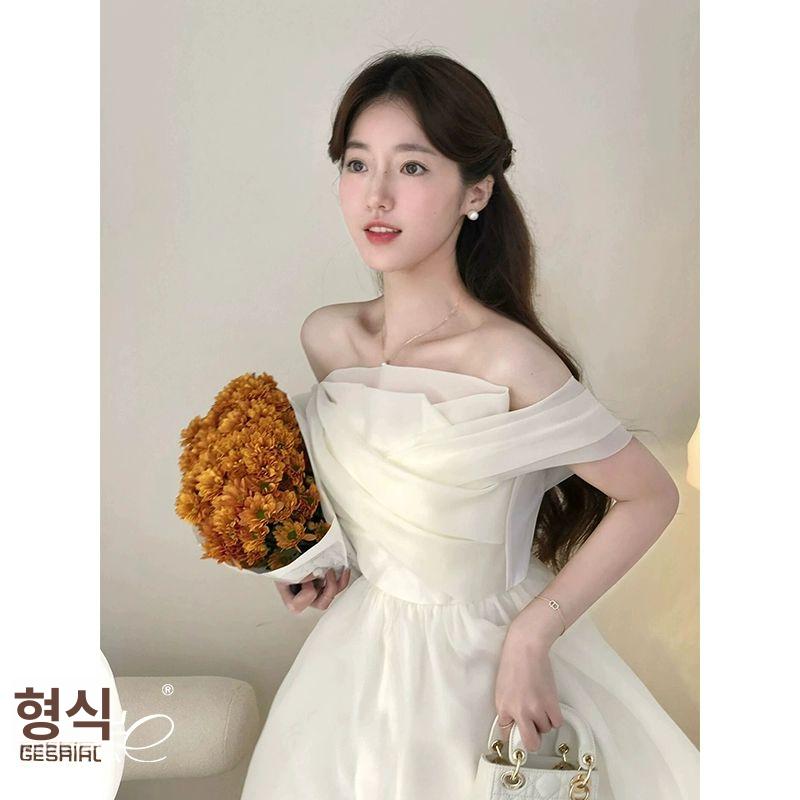 미니 웨딩드레스 드레스 볼륨 리마인드웨딩 웨딩 브라이덜샤워 촬영 야외촬영 샴페인색 S - 상세 이미지 2