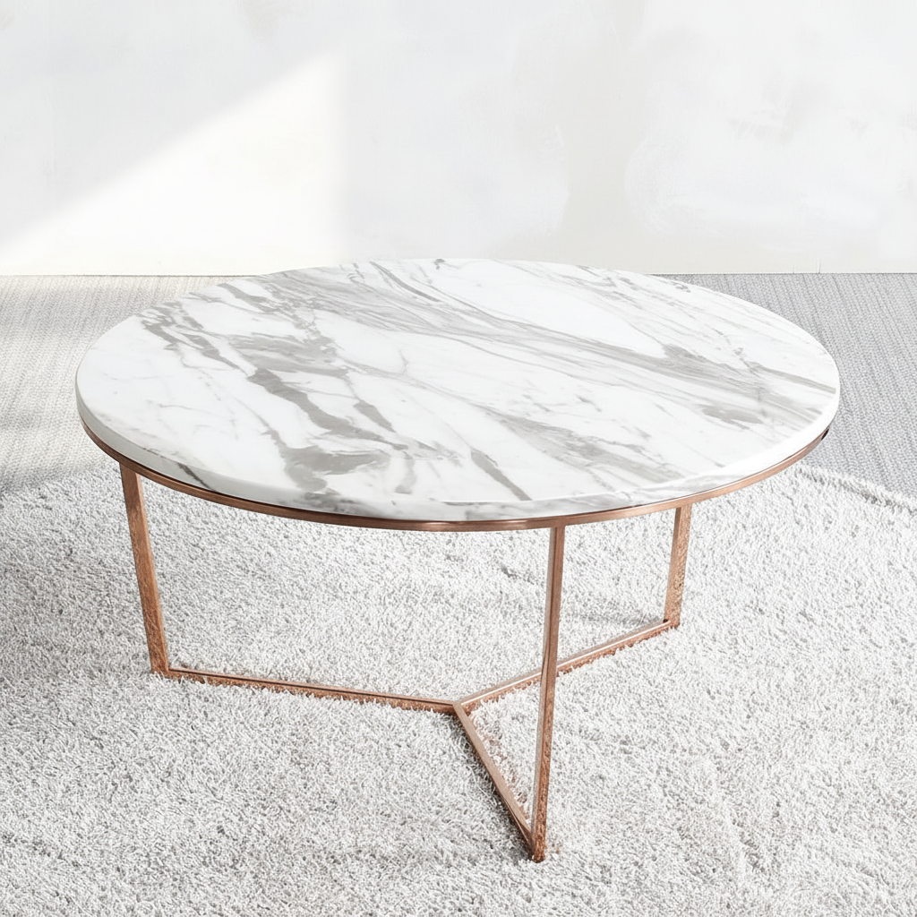 스코나 레이너 스텐 로즈골드 대리석 원형 거실 소파 테이블 L