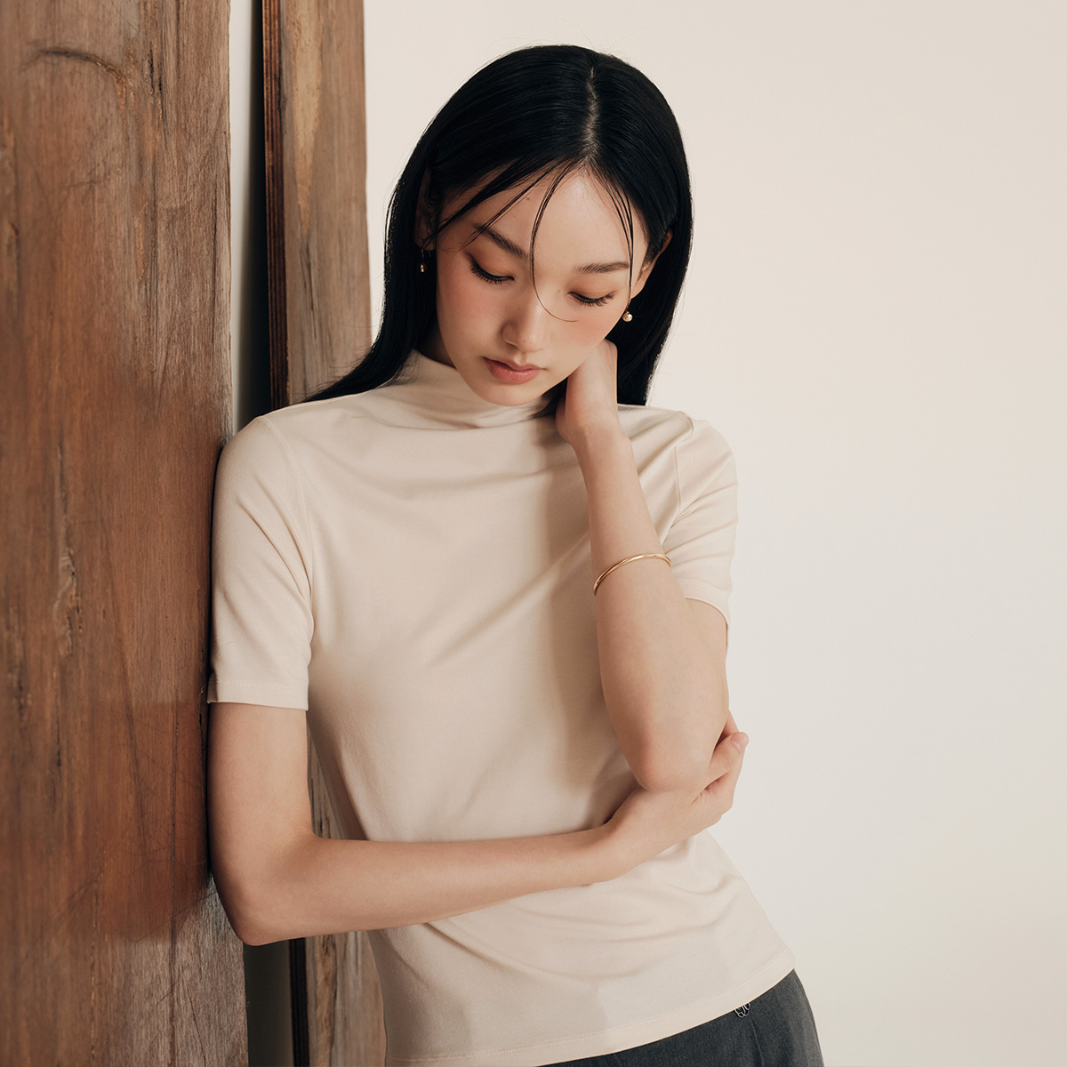 로엠 올데이 텐셀 하이넥 반팔 티셔츠 RMLWF49R13 - 상세 이미지 3