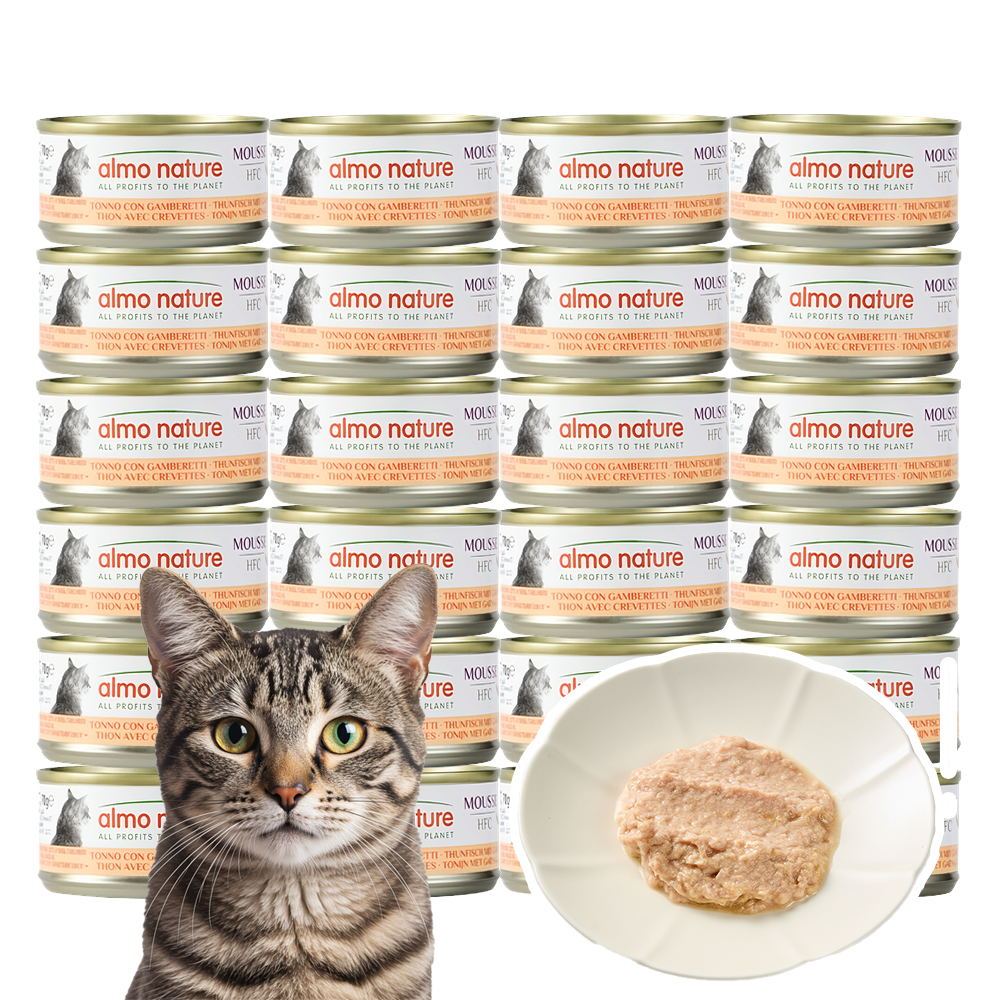 [N포인트] 알모네이쳐 HFC 고양이 주식캔 습식사료 무스 참치와 새우, 70g, 24개