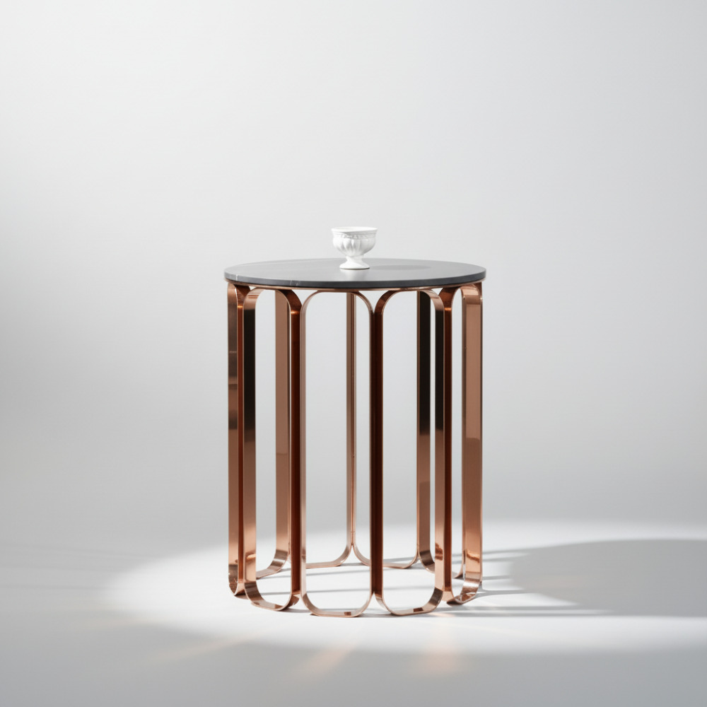 스코나 툴레어 스텐 로즈골드 포세린 세라믹 원형 거실 소파 테이블 S