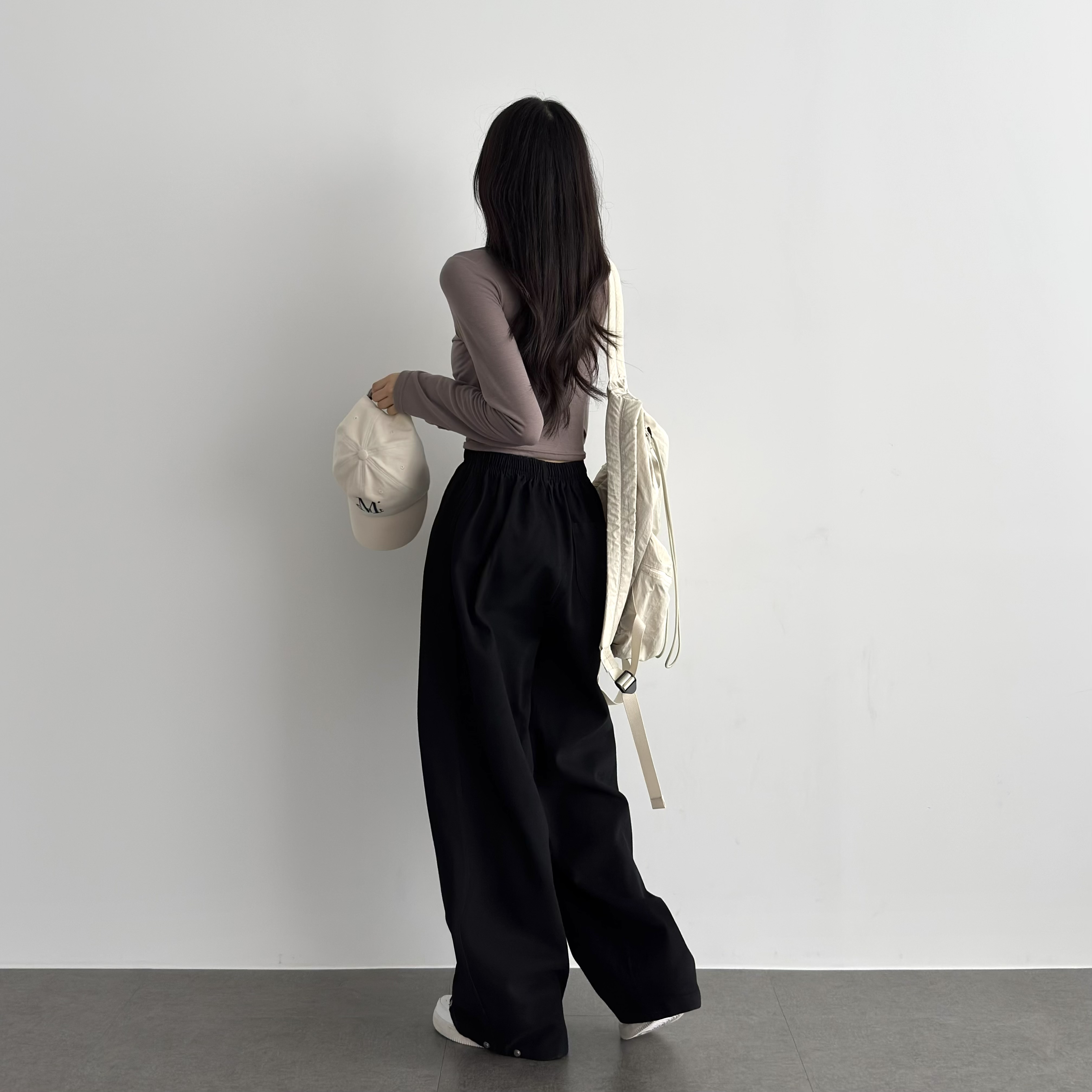 여성 키작녀바지 절개 밑단스냅 와이드팬츠 - 상세 이미지 5