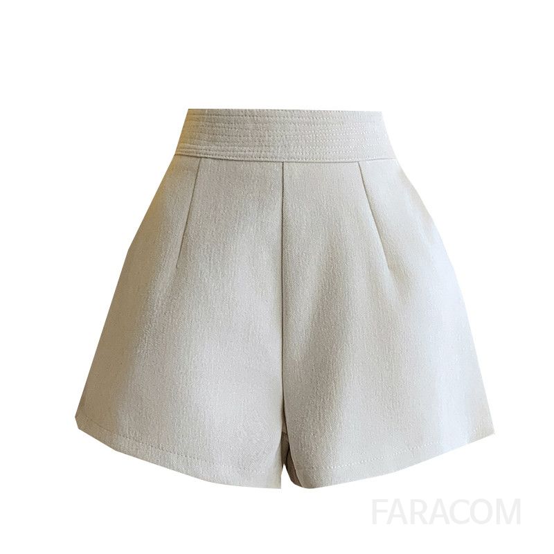 여성 울 하이웨이스트 와이드 팬츠 캐주얼 반바지 여름용 시원한 착용감 데일리 스타일링 A라인 디자인 - 상세 이미지 5