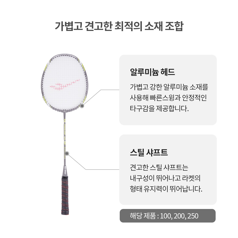 프로스펙스 배드민턴 라켓 세트 250 라켓2p+셔틀콕+가방 - 상세 이미지 5