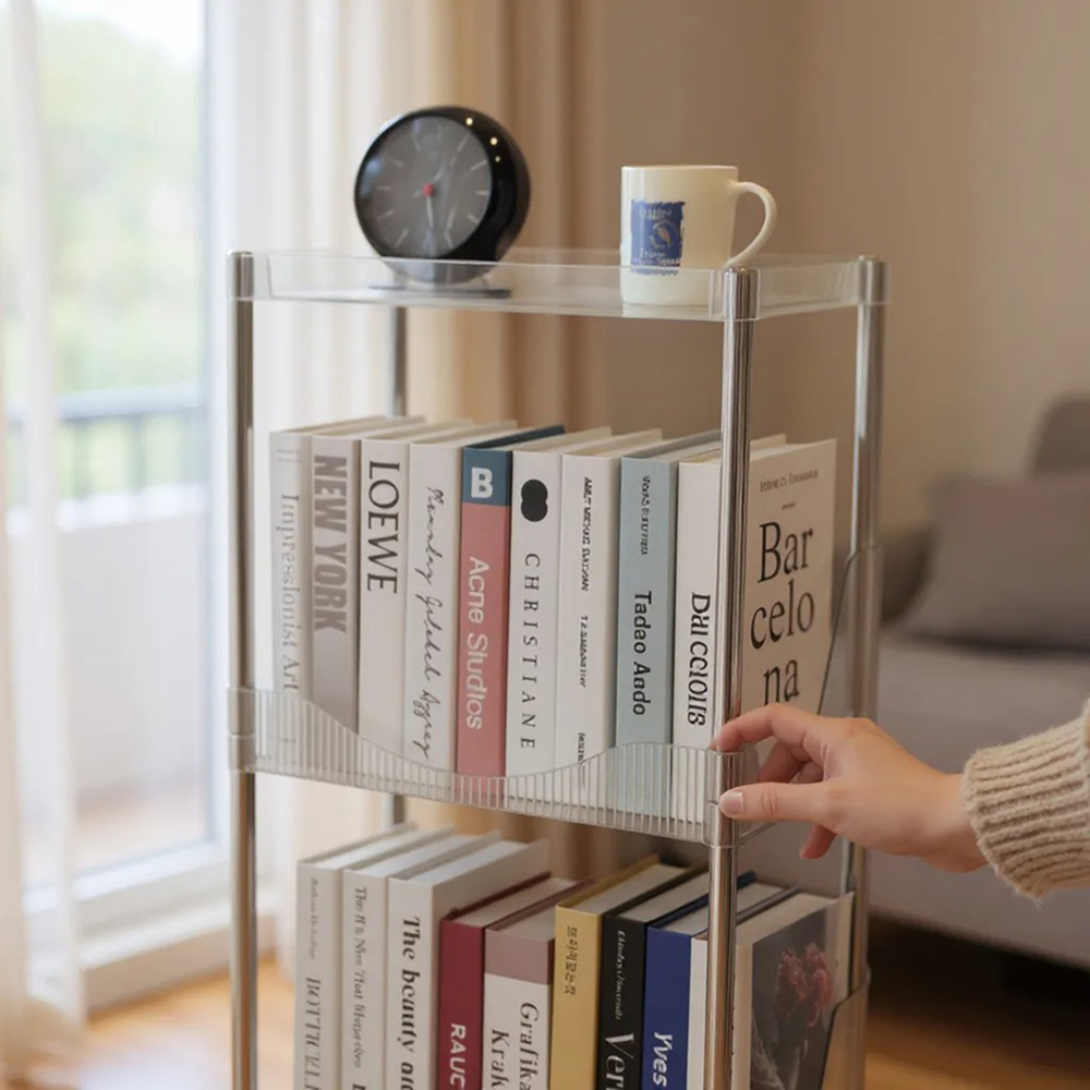 일상드로우 틈새 미니 책장 이동식 낮은 책장 슬림 수납 조립식 338x222x762mm, 2단, 투명