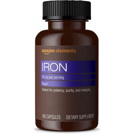 Amazon Elements Iron 18mg Capsules Supports Red Blood Cell Production - 상품 이미지