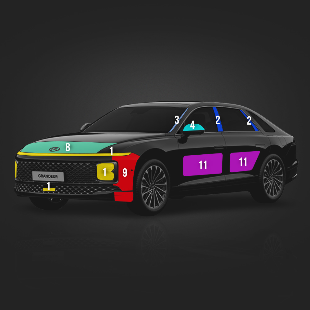 디 올 뉴 그랜저 GN7 PPF필름 헤드라이트 데일라이트 전방센서 부분구매 저스트쉴드