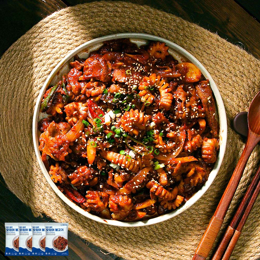 연안식당 바다품은 오징어 불고기 4팩 양념 오징어볶음 밀키트 캠핑 간편식 술안주 - 메인 이미지
