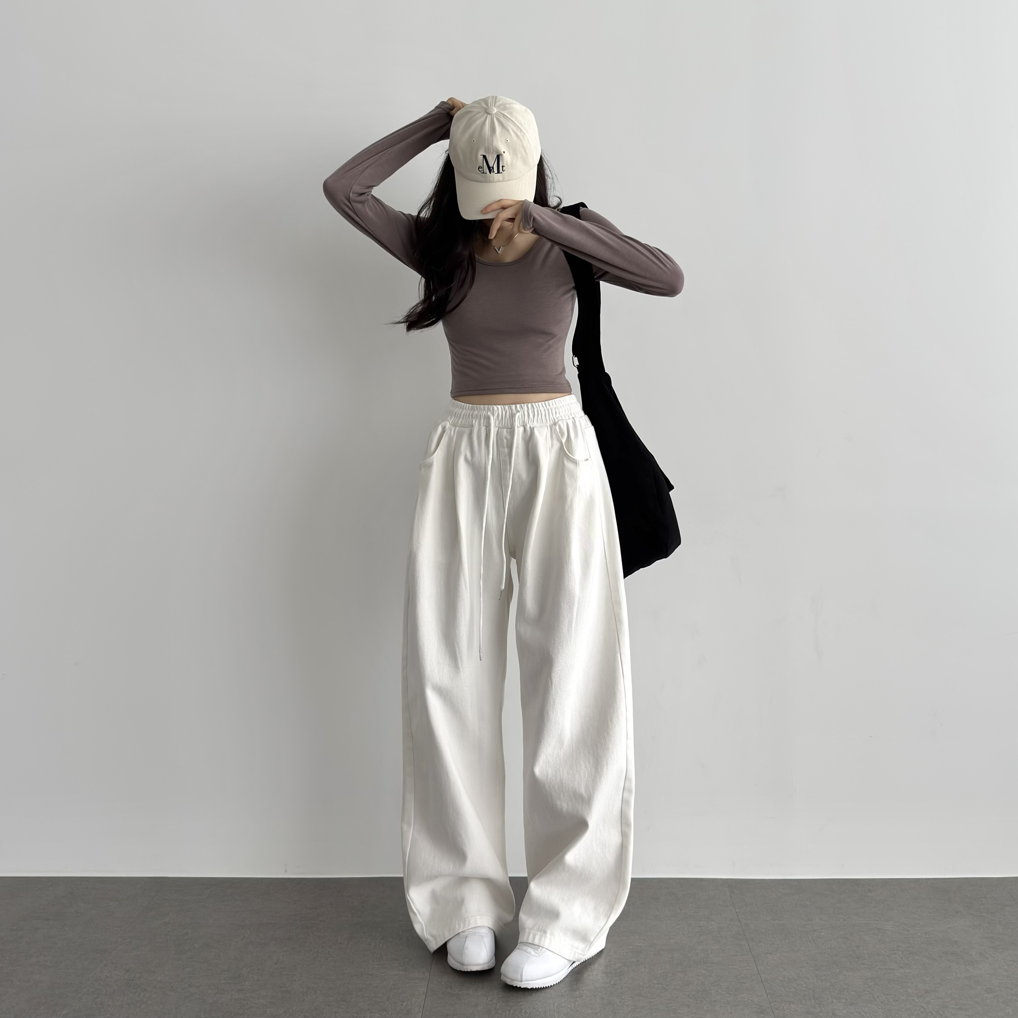 여성 키작녀바지 투핀턱 밴딩 와이드팬츠 밴딩팬츠 - 상세 이미지 5