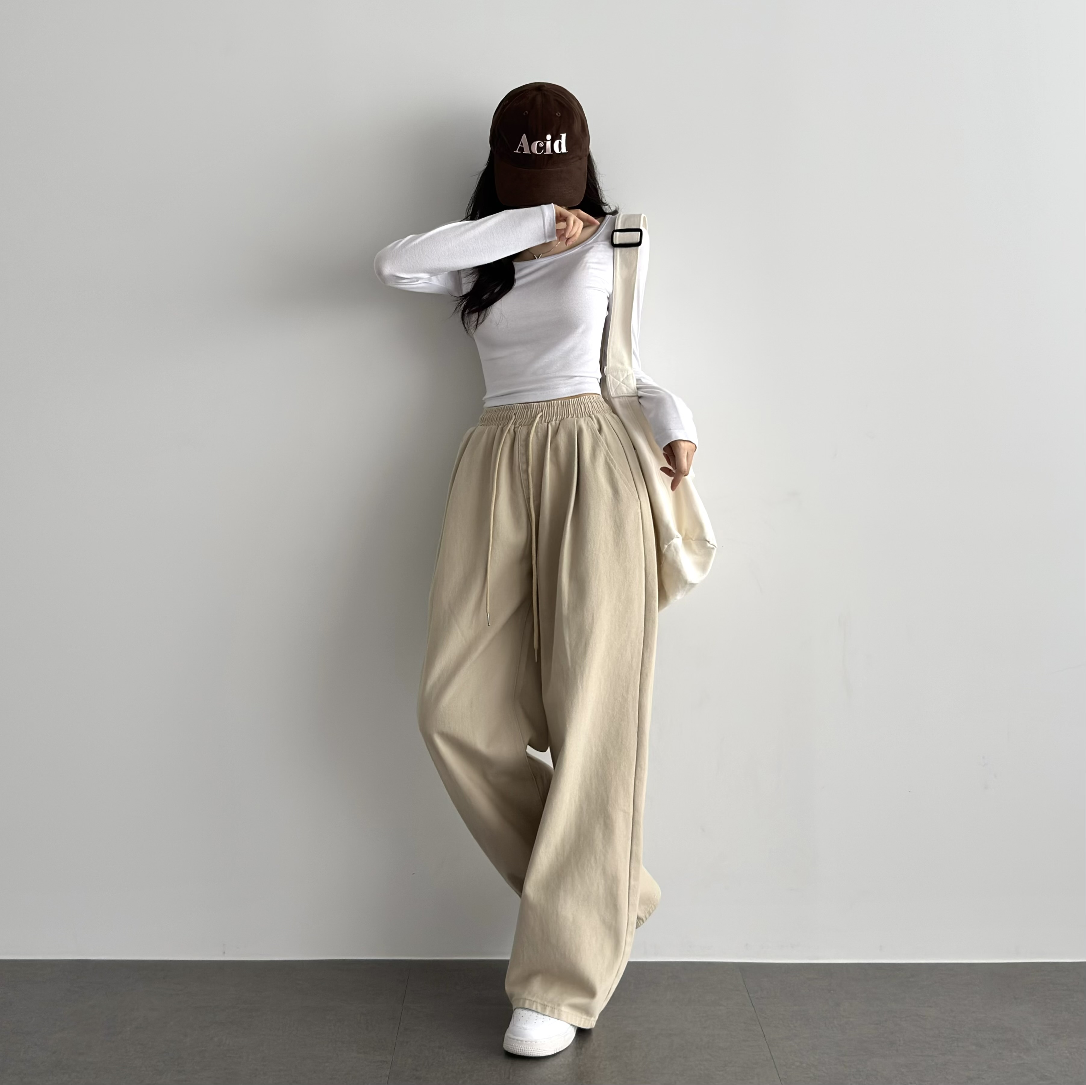 여성 원핀턱 밴딩 와이드팬츠 밴딩팬츠 키작녀바지 - 상세 이미지 4