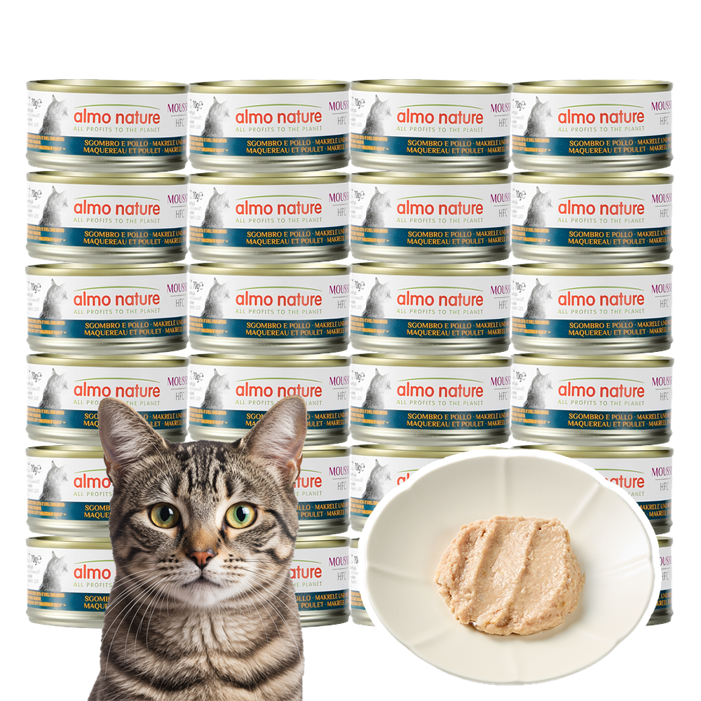 [N포인트] 알모네이쳐 HFC 고양이 주식캔 습식사료 무스 고등어와 닭고기, 70g, 24개