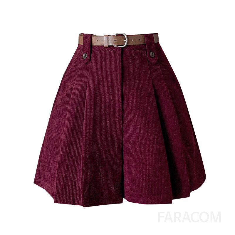 플리츠 울 여성 치마바지 가을용 코듀로이 A라인 하프팬츠 주름 디테일 편안한 착용감 데일리 스타일링 모던한 디자인 - 상세 이미지 5