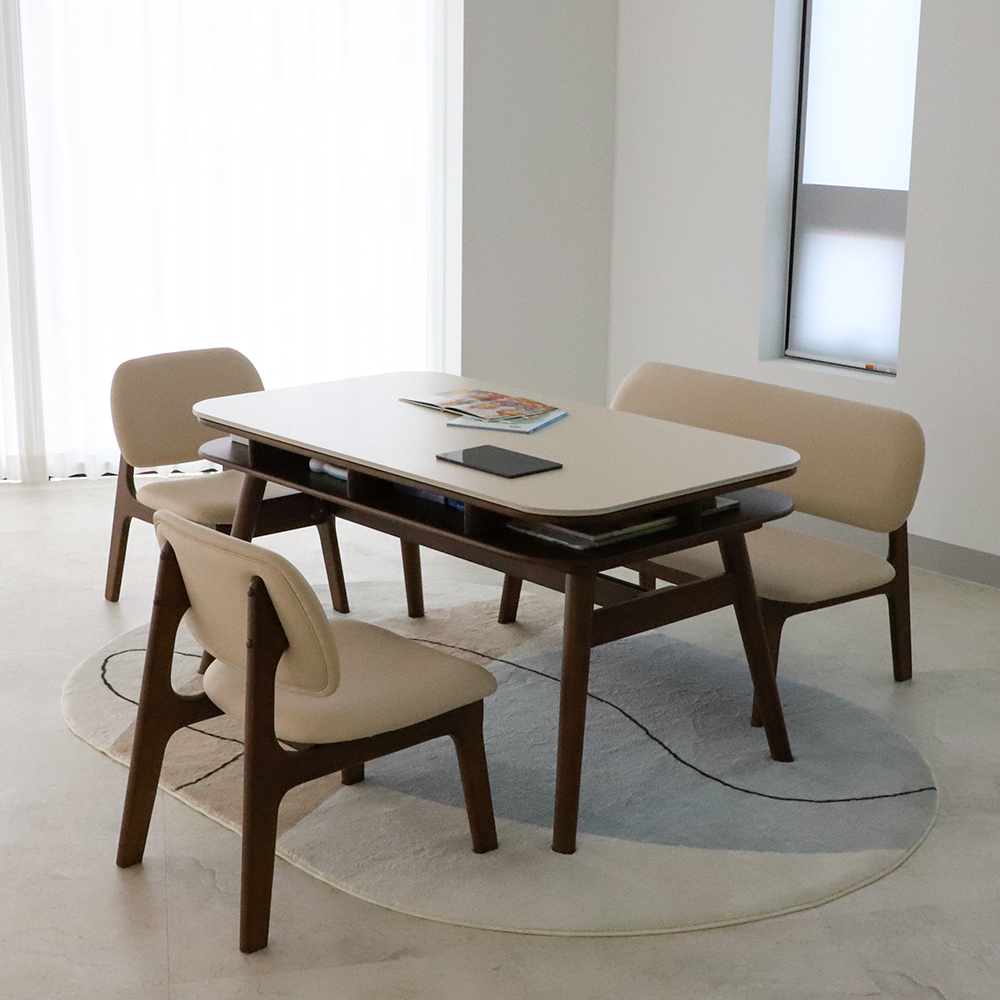 데이지 수납형 양면 세라믹 낮은 식탁 테이블 4인용 포세린 1400 월넛