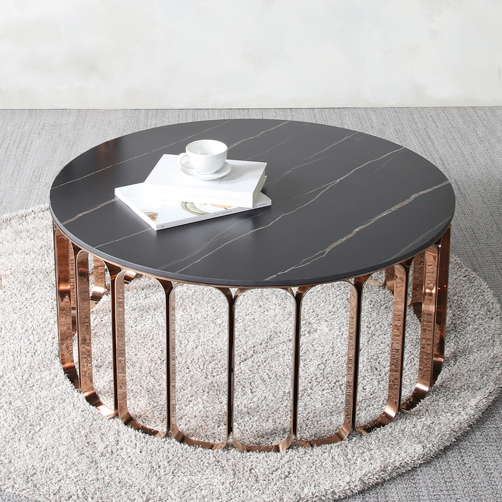 스코나 툴레어 스텐 로즈골드 포세린 세라믹 원형 거실 소파 테이블 L