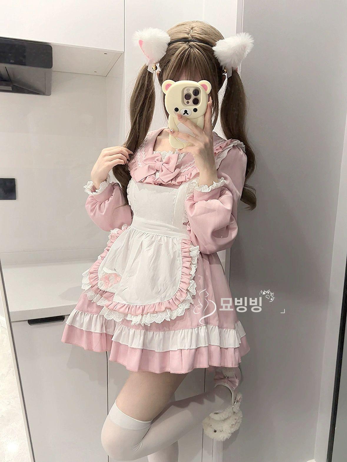 메이드 코스튬 공주 졸업사진 원피스 파티 할로윈 컨셉 블루 S 35.0-47.5kg - 상세 이미지 5