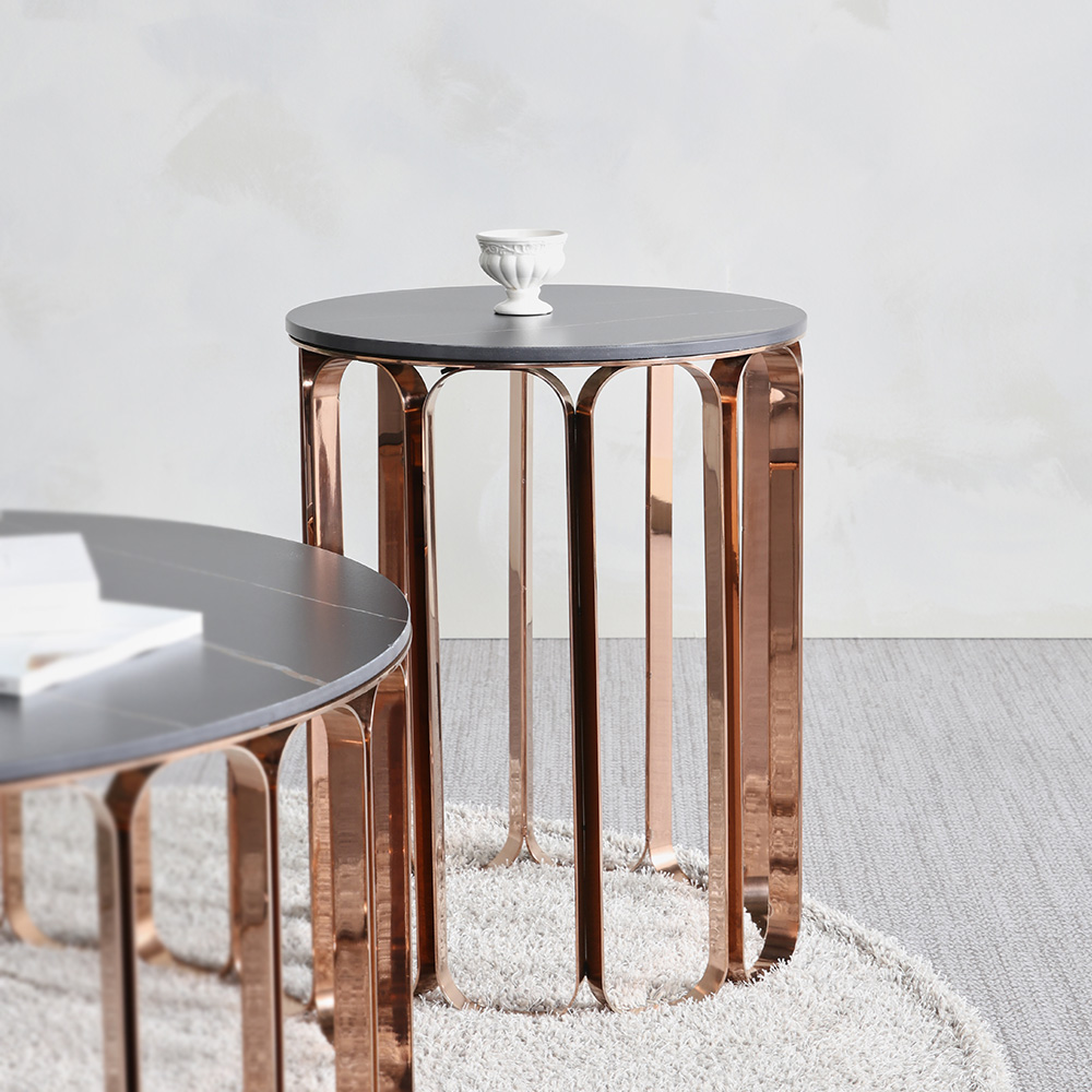스코나 툴레어 스텐 로즈골드 포세린 세라믹 원형 거실 소파 테이블 S