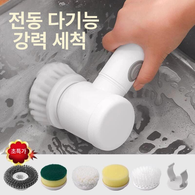 욕실청소솔 전동드릴 브러쉬 틈새 욕실청소 청소솔 가정용 세면대 화장실 전동솔 욕실 스크러버 충전식 4헤드 브러시스펀지울클리닝 영어 - 상세 이미지 2