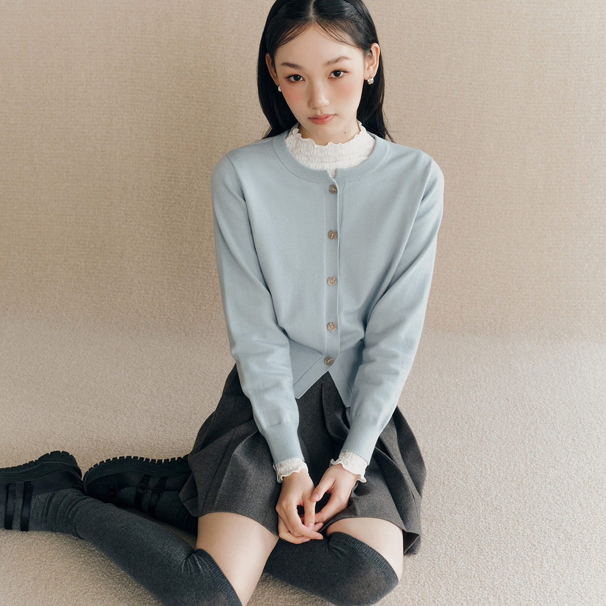 [N판배자배송] 로엠 올데이 라운드넥 긴팔 가디건 RMCKF49R99