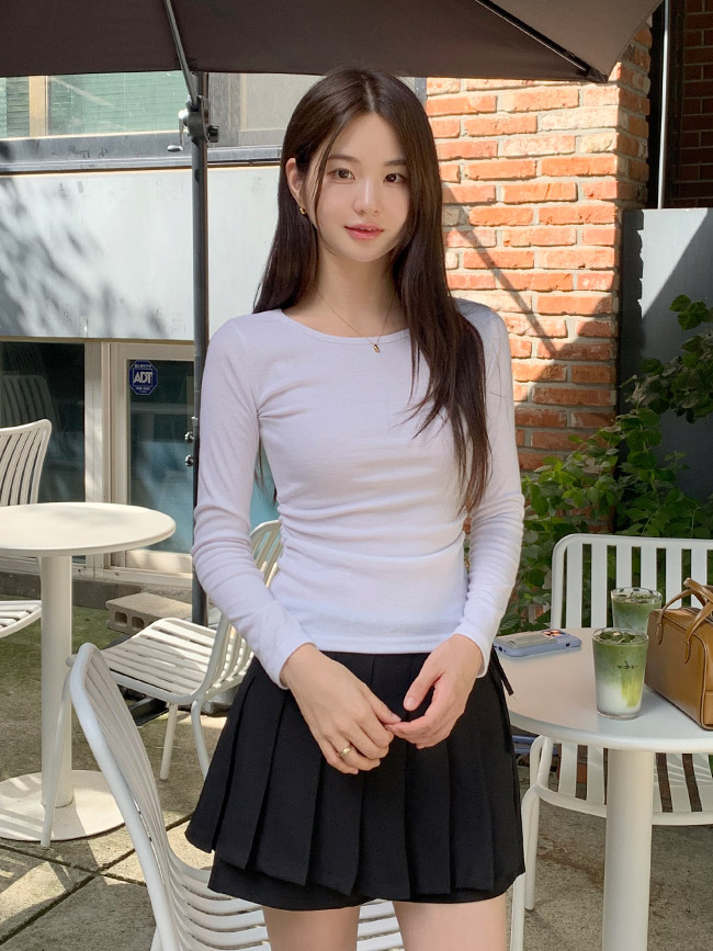 소프트 슬림 라운드넥 셔링 긴팔 티셔츠 ts4699 - 상세 이미지 2