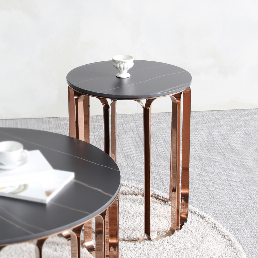 스코나 툴레어 스텐 로즈골드 포세린 세라믹 원형 거실 소파 테이블 S