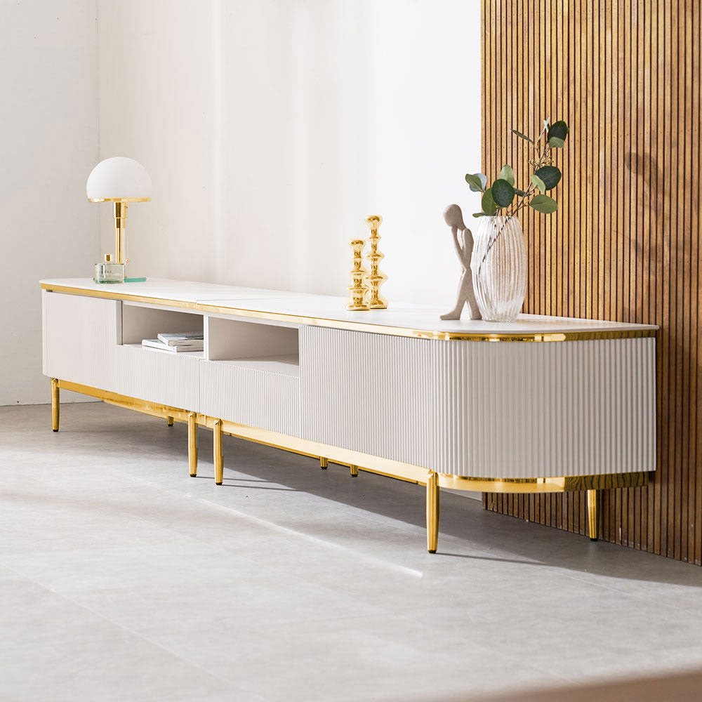 템바보드 세라믹 85인치 TV 거실장 장식장 티비다이 2600, 화이트 골드