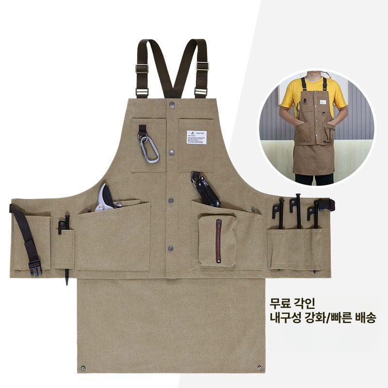 공방 앞치마 작업복 남녀공용 화방 분리가능 두꺼운 미용 캔버스 방수 다용도 미용사 에이프런 방수 분리형 두꺼운 캔버스 카멜 - 상세 이미지 2