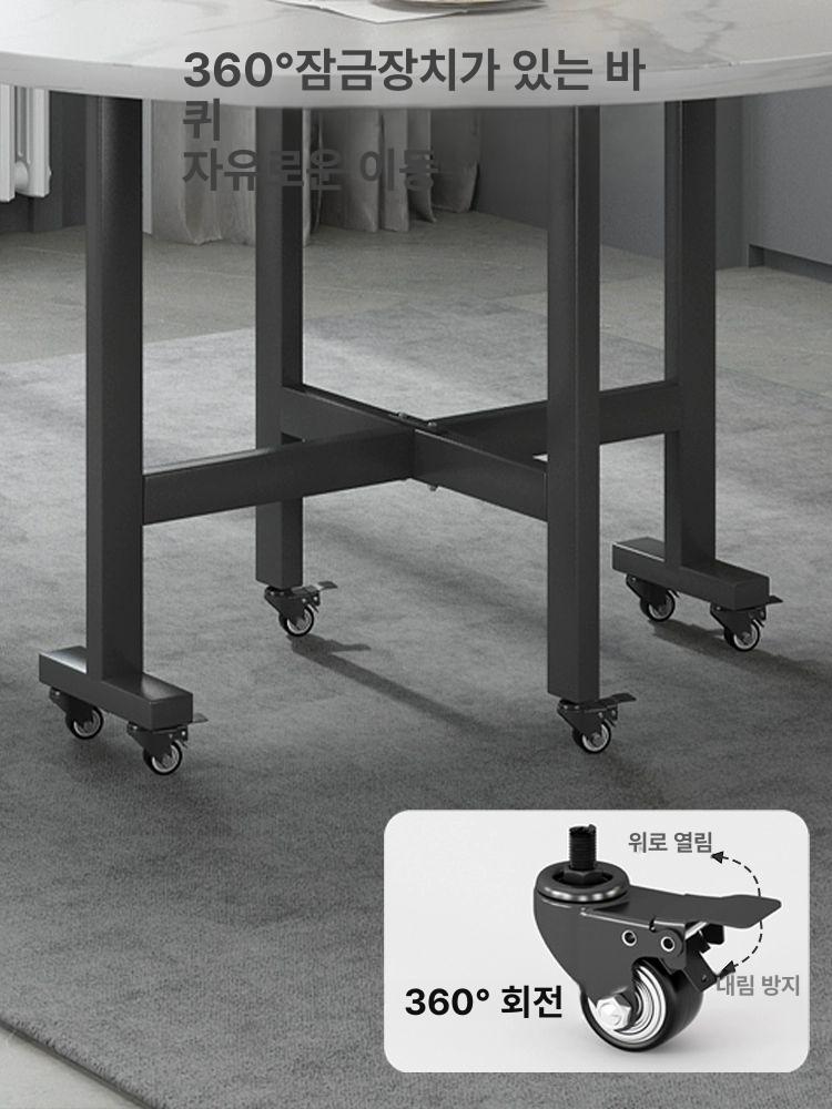 솔비에 이동식 접이식 테이블 원형식탁 확장형 다용도 거실 주방 1m 백리석무늬-바퀴포함 4-6인 - 상세 이미지 3