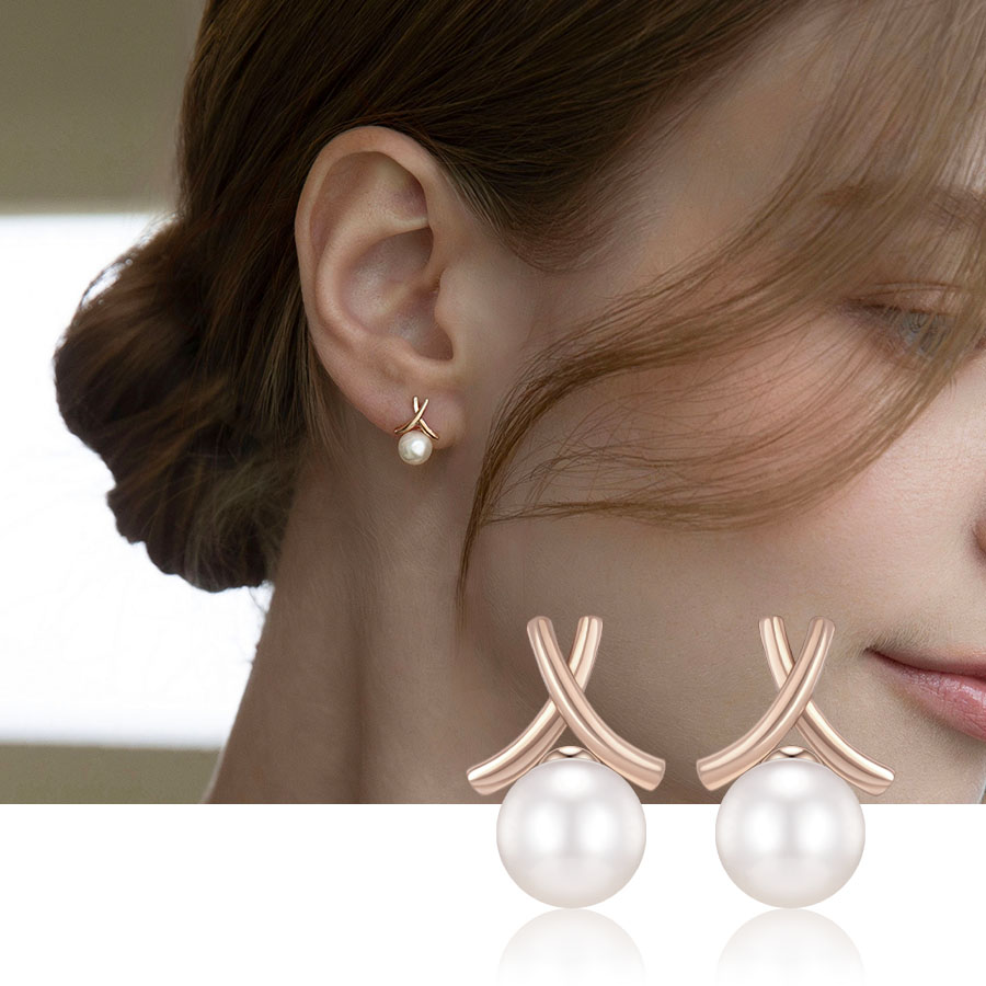 14k 크로스 스와로브스키 진주 금 귀걸이 생일 선물 여자 귀걸이