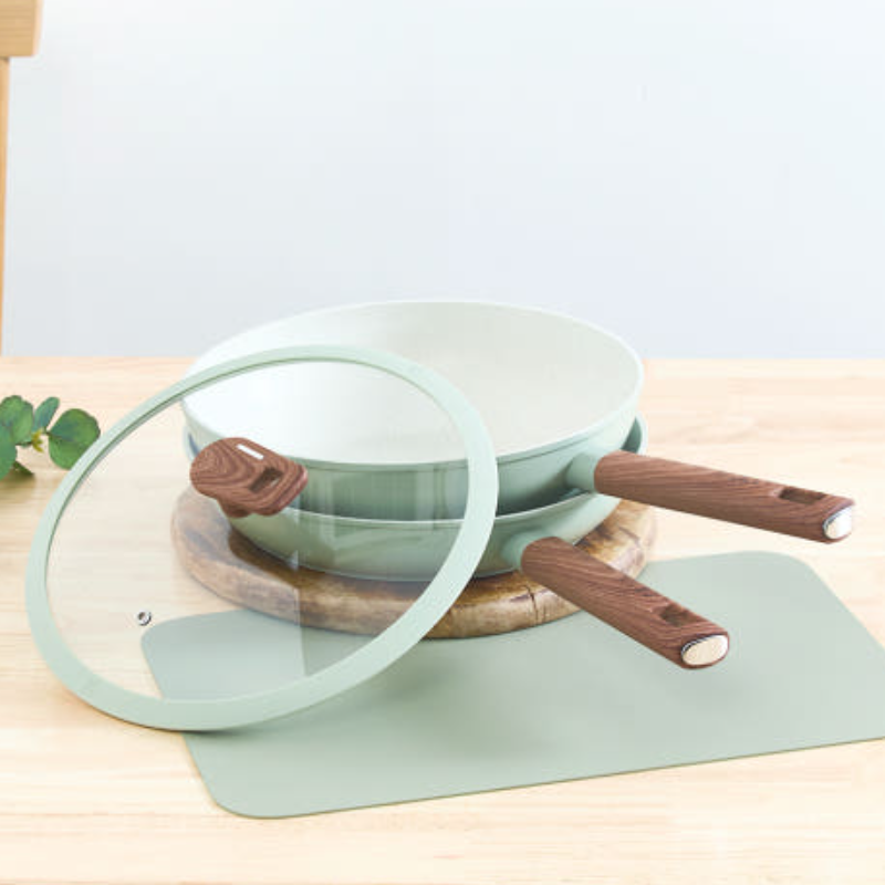 [3종세트] Non-Stick 코팅 프리미엄 IH 인덕션 프라이팬+궁중팬+유리뚜껑 28cm - 상품 이미지
