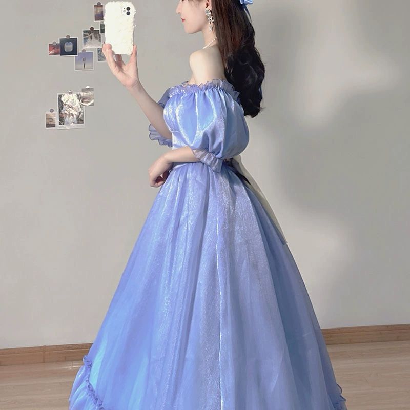 성인 공주 드레스 할로윈 코스튬 졸업사진 의상 컨셉 블루 S 추천 47.5kg 이하 - 상세 이미지 2