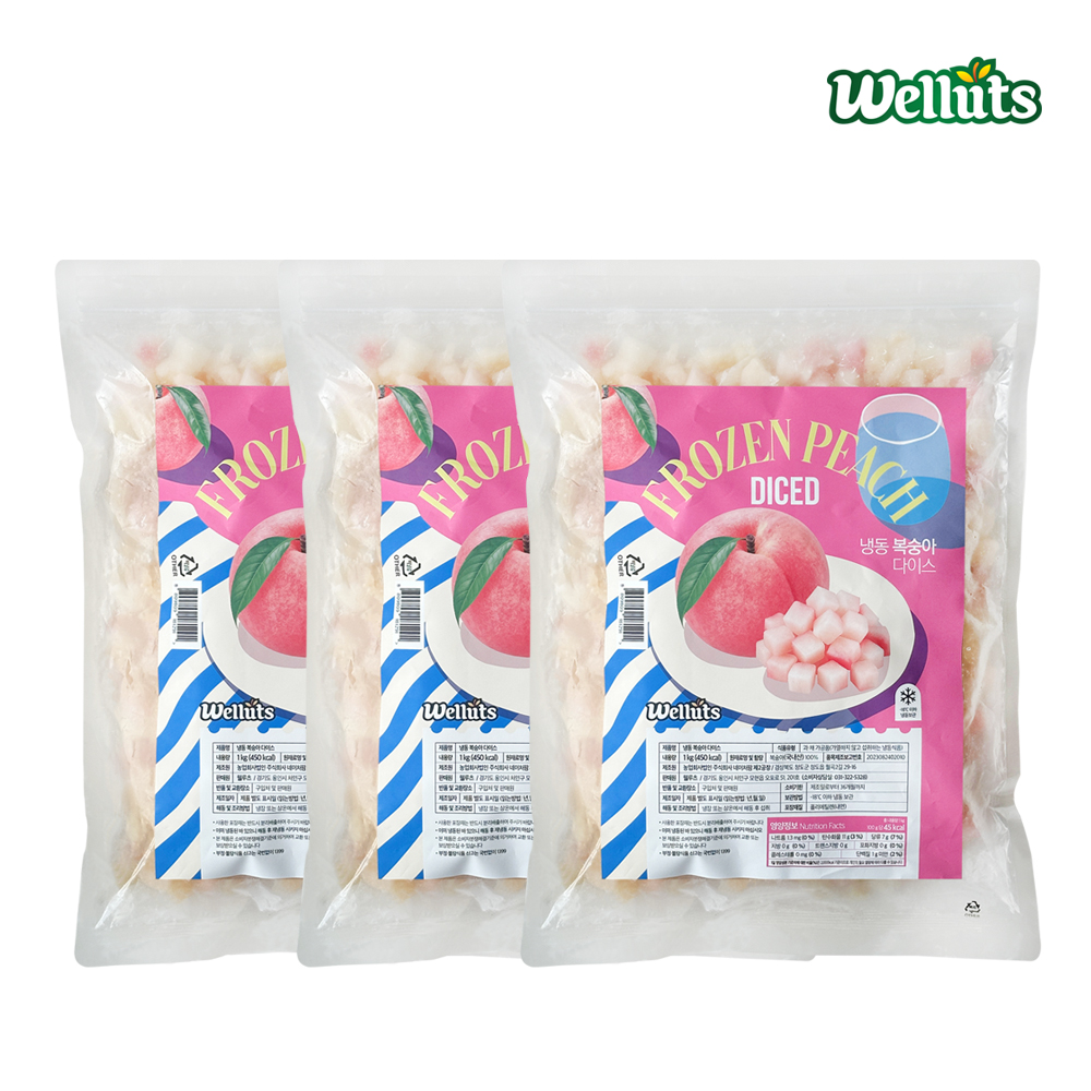 웰루츠 국내산 냉동 백도 복숭아 다이스 1kg, 3개 - 상품 이미지