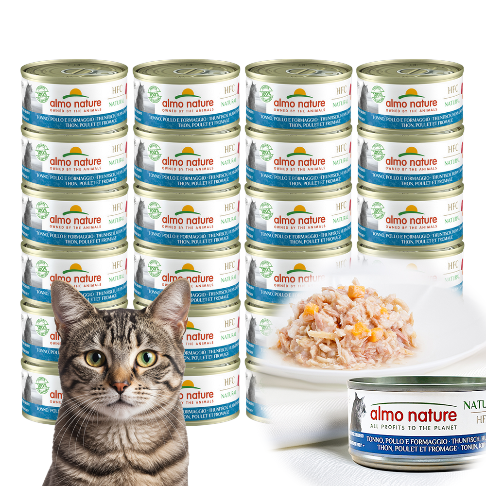 [N포인트] 알모네이쳐 HFC 고양이 주식캔 습식사료 참치 닭고기 치즈, 70g, 24개 제품 이미지
