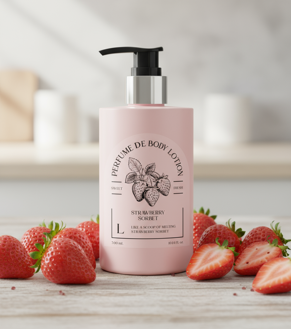 핑크로사 퍼퓸 바디로션 고보습 생과일향 스트로베리소르베(딸기), 300ml, 1개 - 상품 이미지