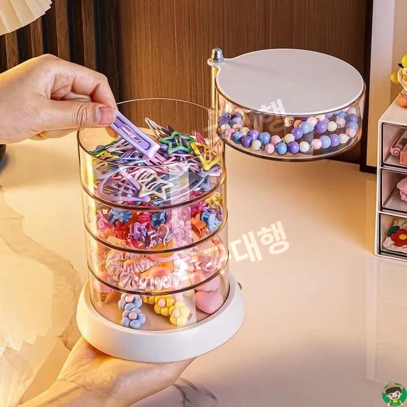 머리끈보관함 보석함 정리함 케이스 귀걸이 박스 반지 헤어핀 원통형 액세서리 수납 트레이 - 상세 이미지 3
