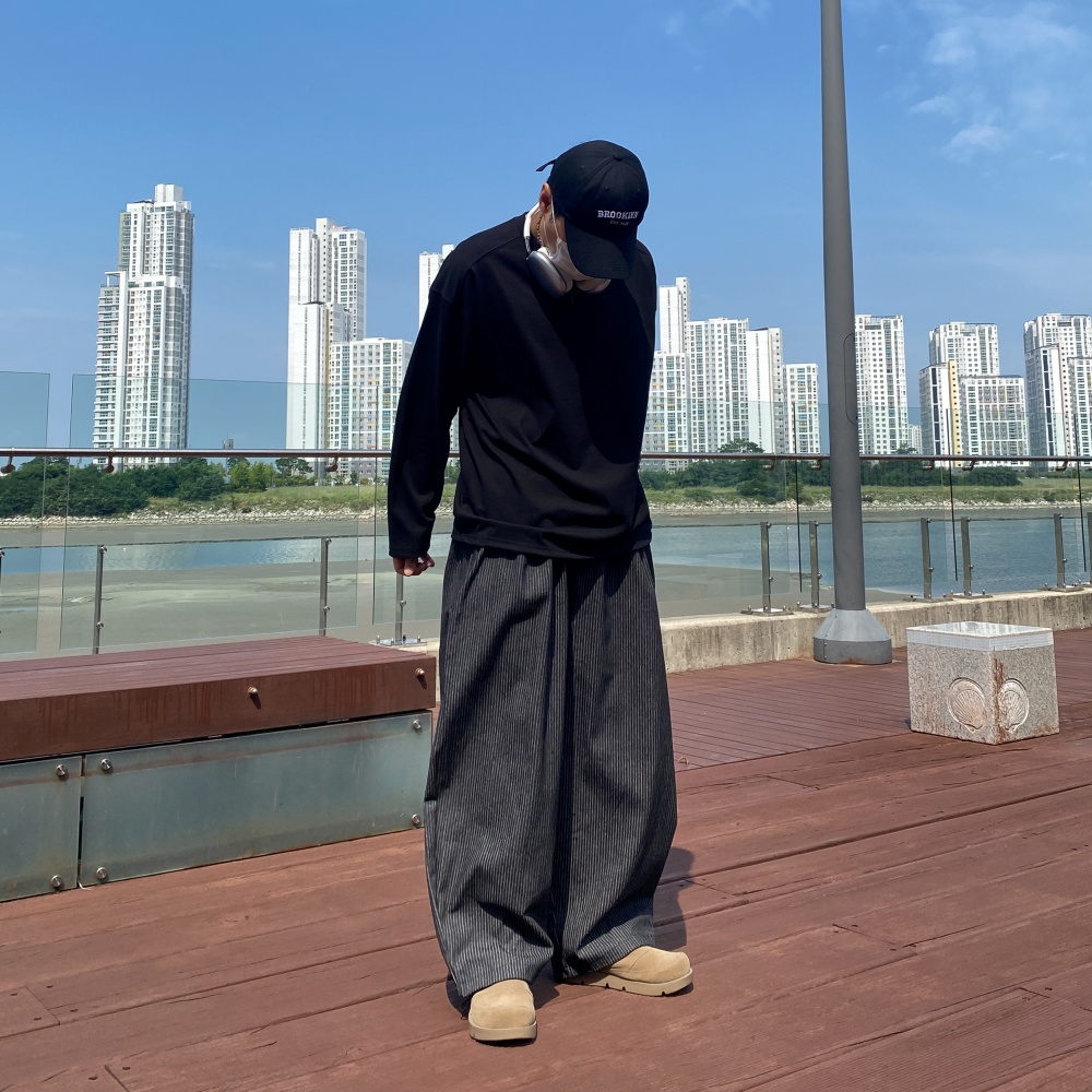 밴딩 남자생지데님 벌룬 와이드 통청바지 고무줄 와이드핏 흑청바지 - 상세 이미지 3