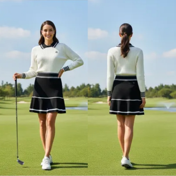 와이드앵글 여성 가을 골프웨어 스웨터 플레어 큐롯 골프 스커트