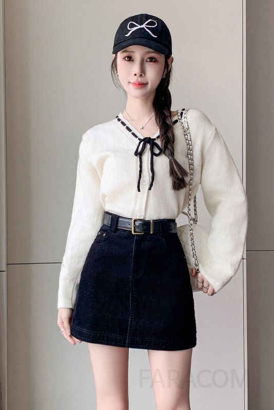여성 코듀로이 A라인 미니스커트 하이웨이스트 울 가을 패션 데일리룩 스타일링 활용도 높은 디자인 이미지 6