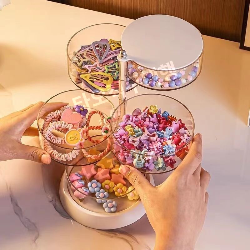 머리끈보관함 보석함 정리함 케이스 귀걸이 박스 반지 헤어핀 원통형 액세서리 수납 트레이 - 상품 이미지