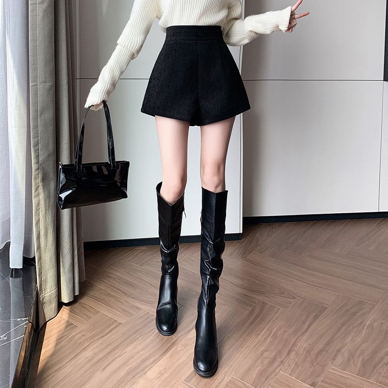 여성 울 하이웨이스트 와이드 팬츠 캐주얼 반바지 여름용 시원한 착용감 데일리 스타일링 A라인 디자인 - 상세 이미지 4