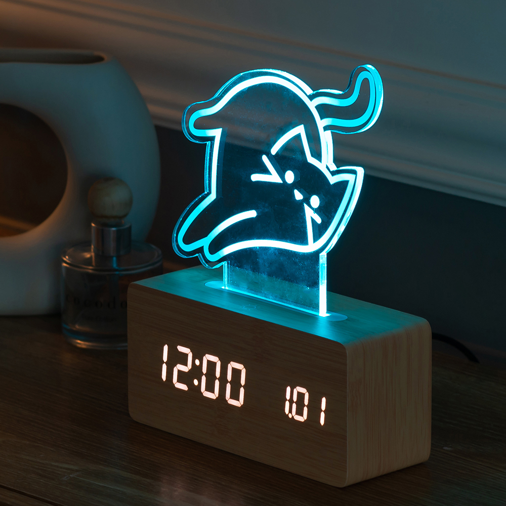 플라이토 우드냥 인테리어 LED 탁상시계 무소음 디지털 전자 알람 테이블 책상시계 선물