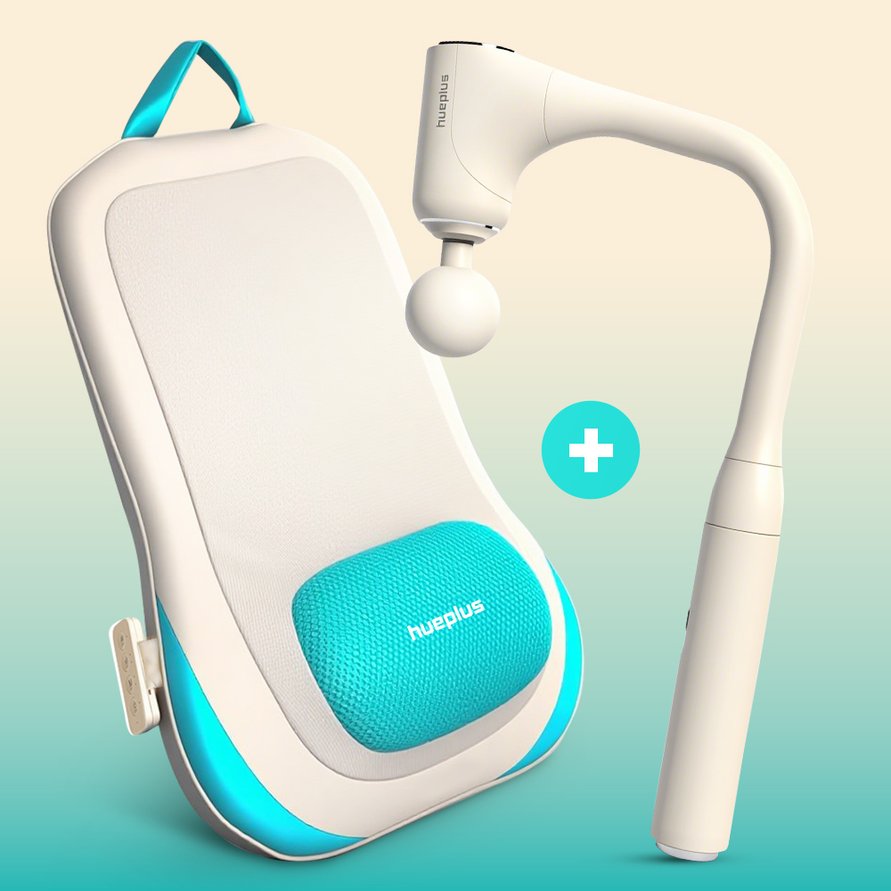 [신상위크] 휴플러스 릴랙스 목 어깨 승모근 커브건 바닐라 + 체어형 등 허리 쿠션 마사지기